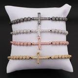 CZ Ball Cross Bracelet Macrame Bangle Women Men Jewelry