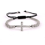 CZ Ball Cross Bracelet Macrame Bangle Women Men Jewelry