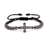 CZ Ball Cross Bracelet Macrame Bangle Women Men Jewelry