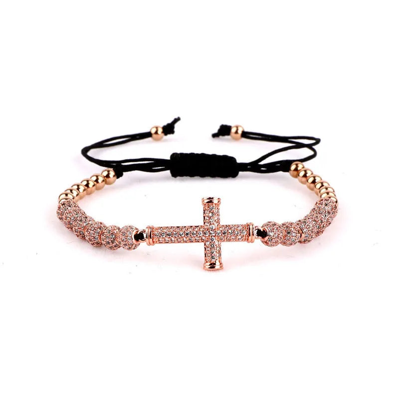 CZ Ball Cross Bracelet Macrame Bangle Women Men Jewelry