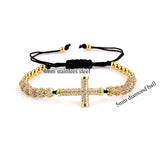 CZ Ball Cross Bracelet Macrame Bangle Women Men Jewelry