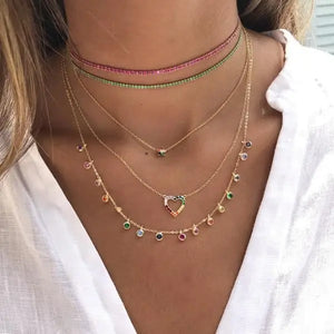 CZ Charm Choker Necklace 925 Sterling Silver Delicate Jewelry