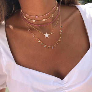 CZ Charm Choker Necklace 925 Sterling Silver Delicate Jewelry