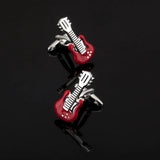 Men's Red Cufflinks Set with Cross, Music Symbols, and Extinguisher Design