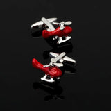 Men's Red Cufflinks Set with Cross, Music Symbols, and Extinguisher Design