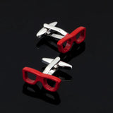 Men's Red Cufflinks Set with Cross, Music Symbols, and Extinguisher Design