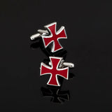 Men's Red Cufflinks Set with Cross, Music Symbols, and Extinguisher Design