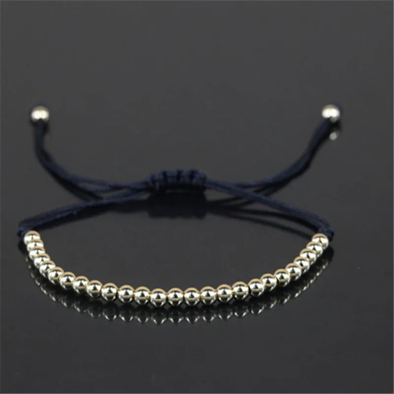 24k 4mm Copper Beads Men Women Macrame Bracelet Charm