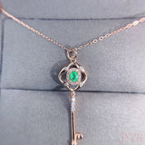 Natural Emerald Key Pendant Necklace 925 Sterling Silver Wedding Jewelry