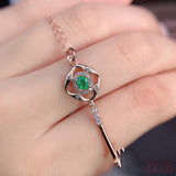 Natural Emerald Key Pendant Necklace 925 Sterling Silver Wedding Jewelry