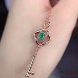 Natural Emerald Key Pendant Necklace 925 Sterling Silver Wedding Jewelry