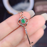 Natural Emerald Key Pendant Necklace 925 Sterling Silver Wedding Jewelry