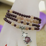 Garnet Round Beads Strand Bracelet Sunstone Mouse Pendant Jewelry