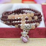 Garnet Round Beads Strand Bracelet Sunstone Mouse Pendant Jewelry
