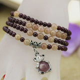 Garnet Round Beads Strand Bracelet Sunstone Mouse Pendant Jewelry