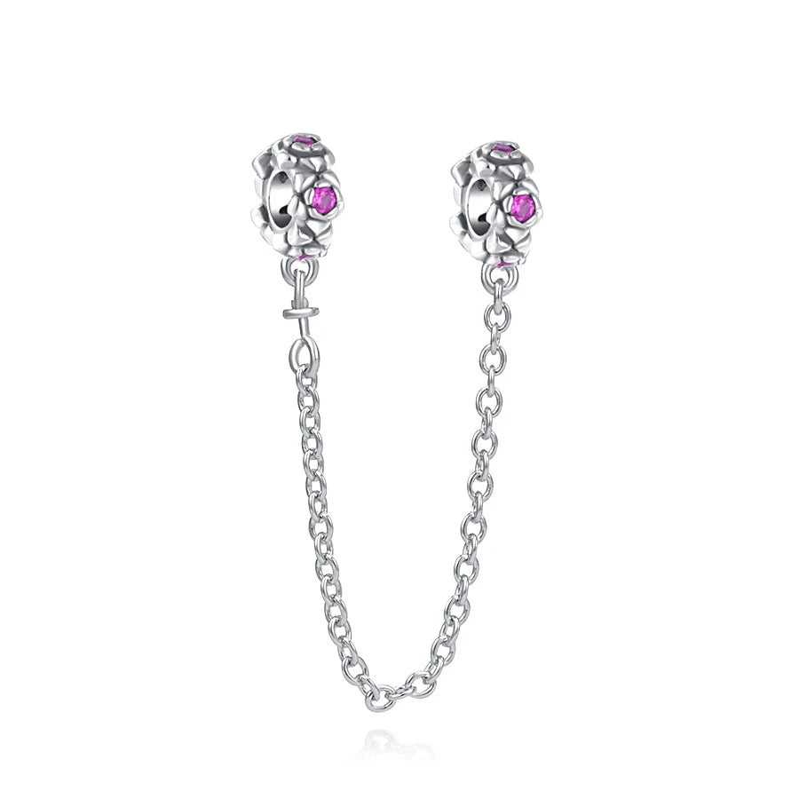 Silver Lock Flower Safety Chain Charm for Women