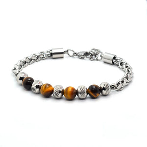 Personalized Stainless Steel Chain Green Pine Tiger's Eye Charm Bracelet