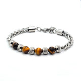 Personalized Stainless Steel Chain Green Pine Tiger's Eye Charm Bracelet