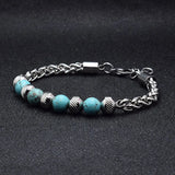 Personalized Stainless Steel Chain Green Pine Tiger's Eye Charm Bracelet
