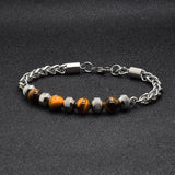 Personalized Stainless Steel Chain Green Pine Tiger's Eye Charm Bracelet