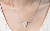 925 Silver Flower Pendant Necklace Charm Lady Pearl Necklace