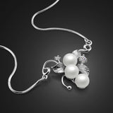 925 Silver Flower Pendant Necklace Charm Lady Pearl Necklace