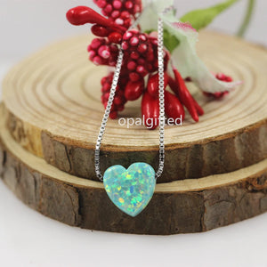 925 Silver Heart Opal Pendant Necklace