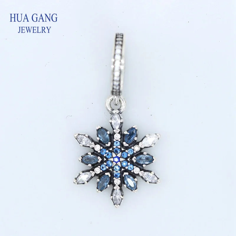 925 Sterling Silver Crystalized Snowflake Dangle Charm Bead for Bracelet