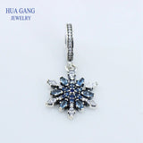 925 Sterling Silver Crystalized Snowflake Dangle Charm Bead for Bracelet