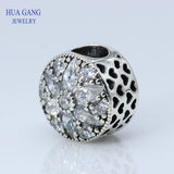 925 Silver Winter Snowflakes Round Beaded Jewelry Cubic Zirconia Crystal