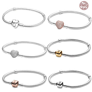 S925 Sterling Silver Heart Snake Bone Bracelet for Women DIY Jewelry
