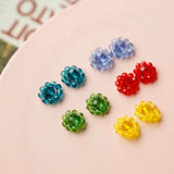 Retro Hand-Woven Glass Crystal Ball Flower Earrings Patch DIY Jewelry