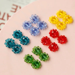Retro Hand-Woven Glass Crystal Ball Flower Earrings Patch DIY Jewelry