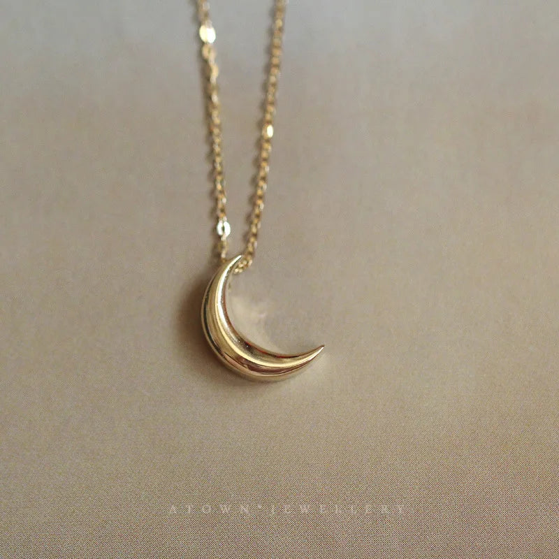 S925 Silver Plated Small Moon Necklace 14K Pendant