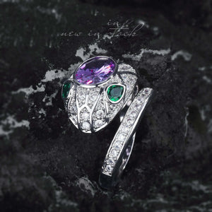 925 Silver Amethyst Snake Jewelry Set Party Vintage Accessories