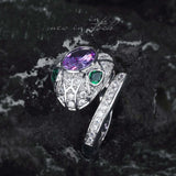 925 Silver Amethyst Snake Jewelry Set Party Vintage Accessories