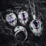 925 Silver Amethyst Snake Jewelry Set Party Vintage Accessories