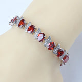 Red Garnet Sterling Silver 925 Bead Bracelet Bangle For Women