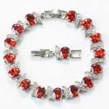 Red Garnet Sterling Silver 925 Bead Bracelet Bangle For Women