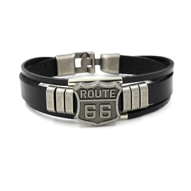 Highway 66 Leather Bracelet Men's Vintage Punk Tide