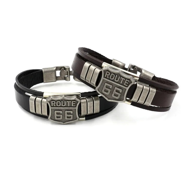 Highway 66 Leather Bracelet Men's Vintage Punk Tide