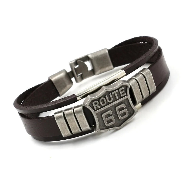 Highway 66 Leather Bracelet Men's Vintage Punk Tide
