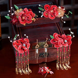 Chinese Red Velvet Flower Ancient Costume Hanfu Hair Accessories