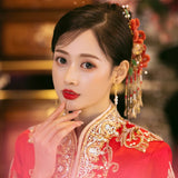 Chinese Red Velvet Flower Ancient Costume Hanfu Hair Accessories