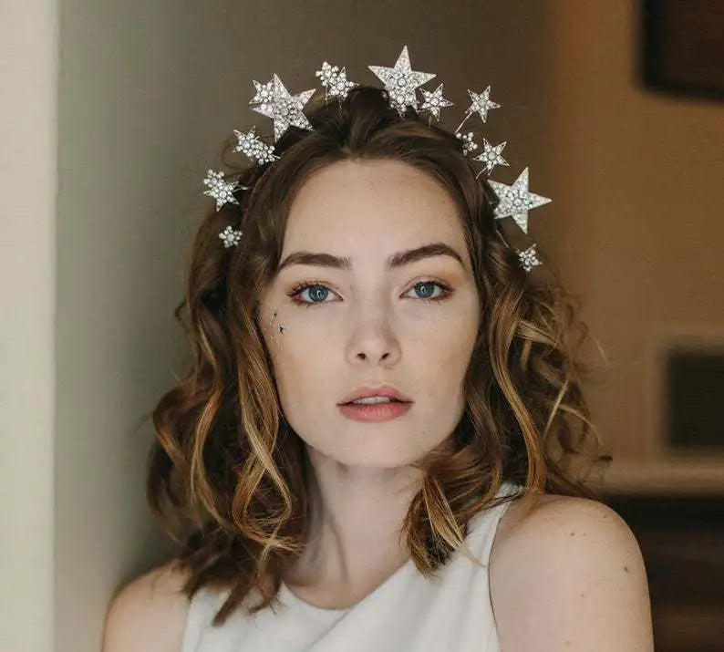 Crystal Star Wedding Crown For Bride Headpiece Rhinestone Hair Accessories