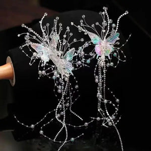 Vintage Butterfly Flower Hairpins Long Tassel Wedding Headwear
