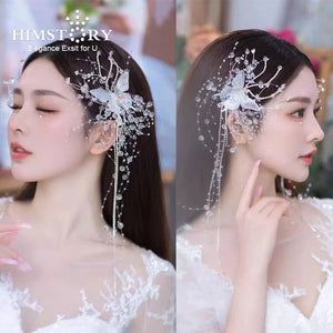 Vintage Butterfly Flower Hairpins Long Tassel Wedding Headwear