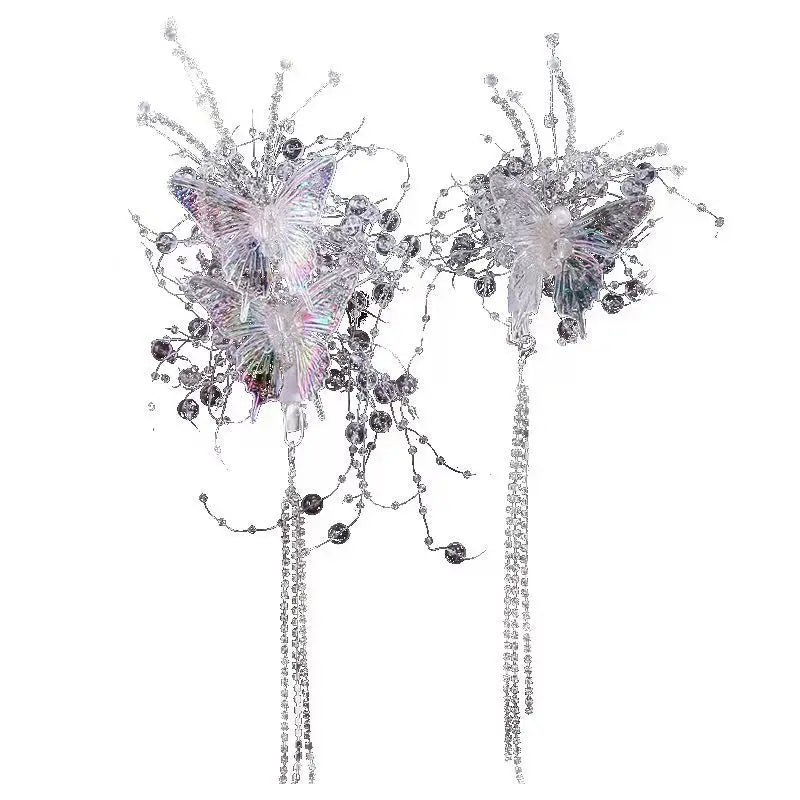 Vintage Butterfly Flower Hairpins Long Tassel Wedding Headwear