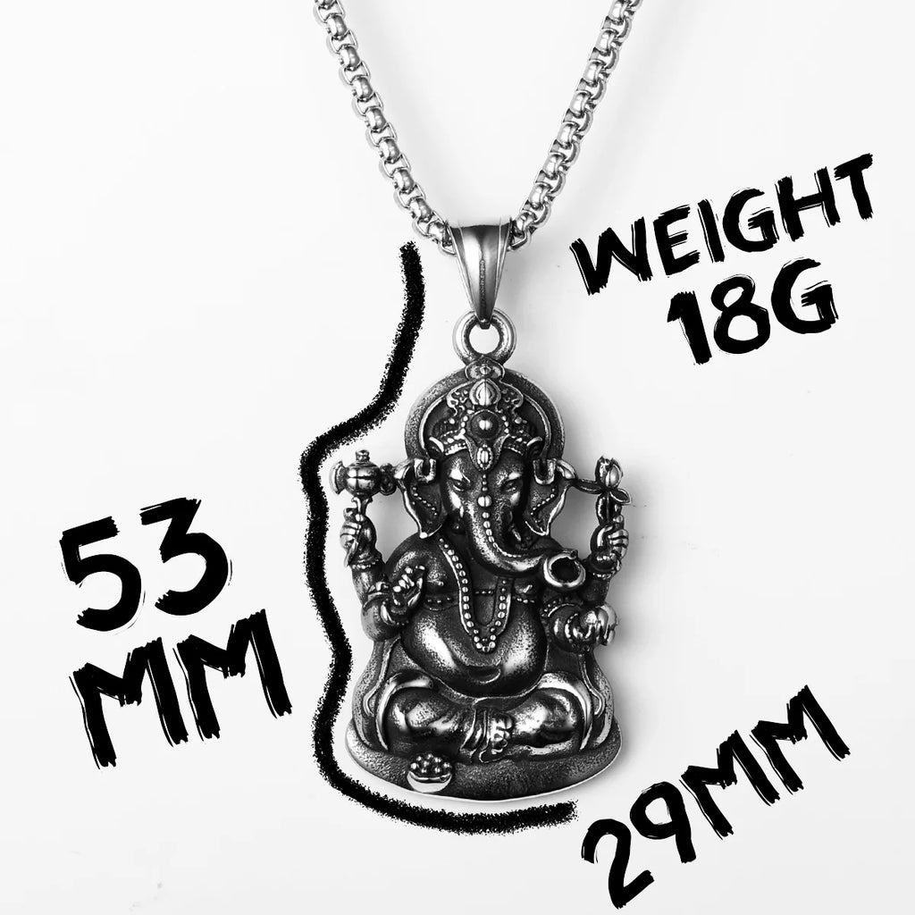 Hindu Ganesha Pendant Necklace Stainless Steel Amulet Punk Rock Vintage