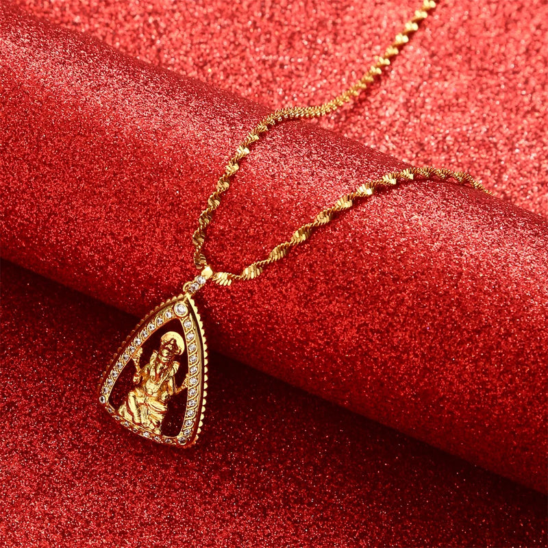 Indian Religious Ganesha Pendant Necklace Cubic Zirconia Elephant Necklace